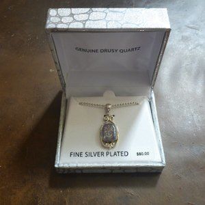 Silver Plated Necklace w/ Lavender Drusy Quartz Pendant